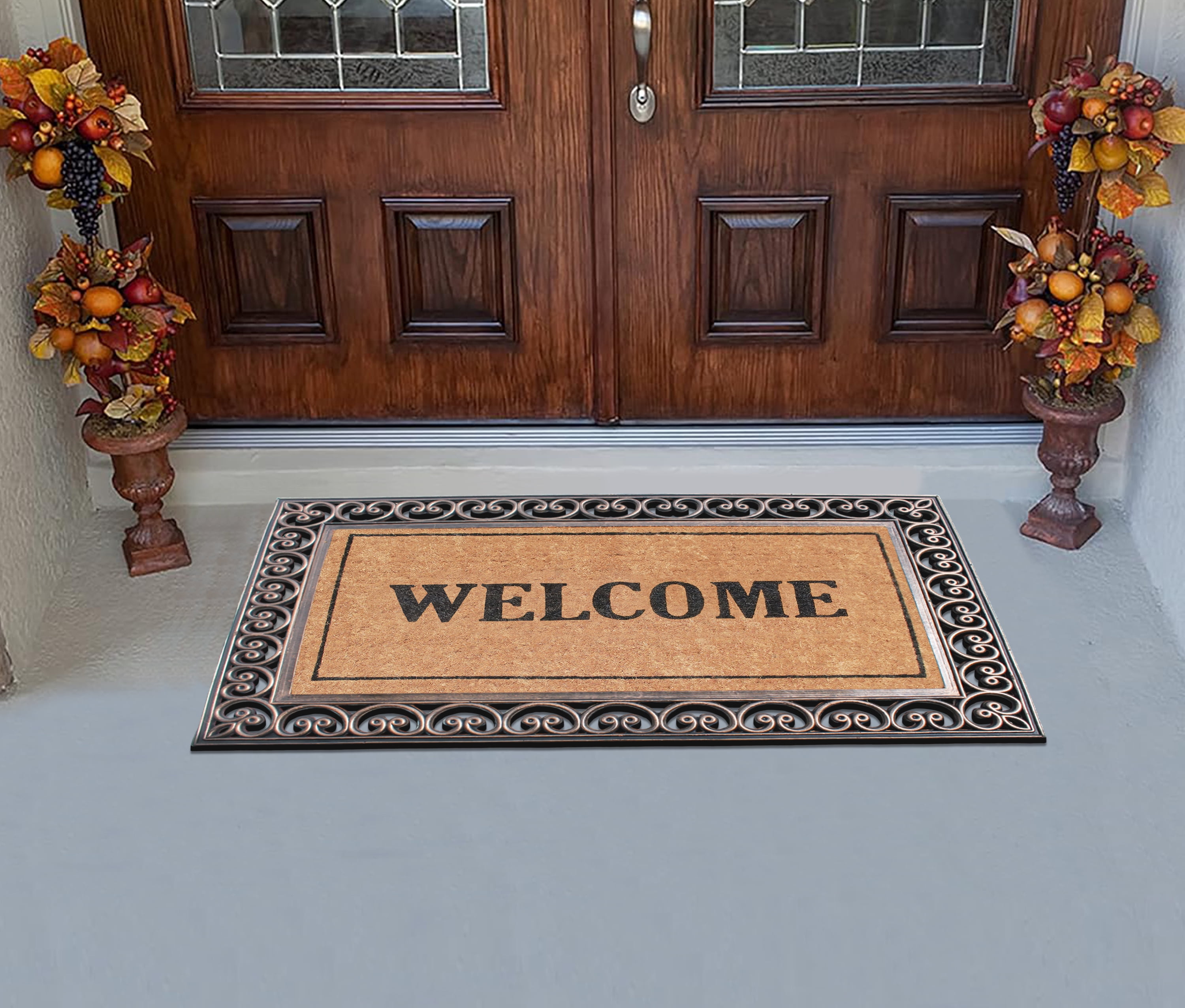 A1HC Welcome Rubber And Coir Classic Paisley Border Extra Large Double Doormat, 30"X48"
