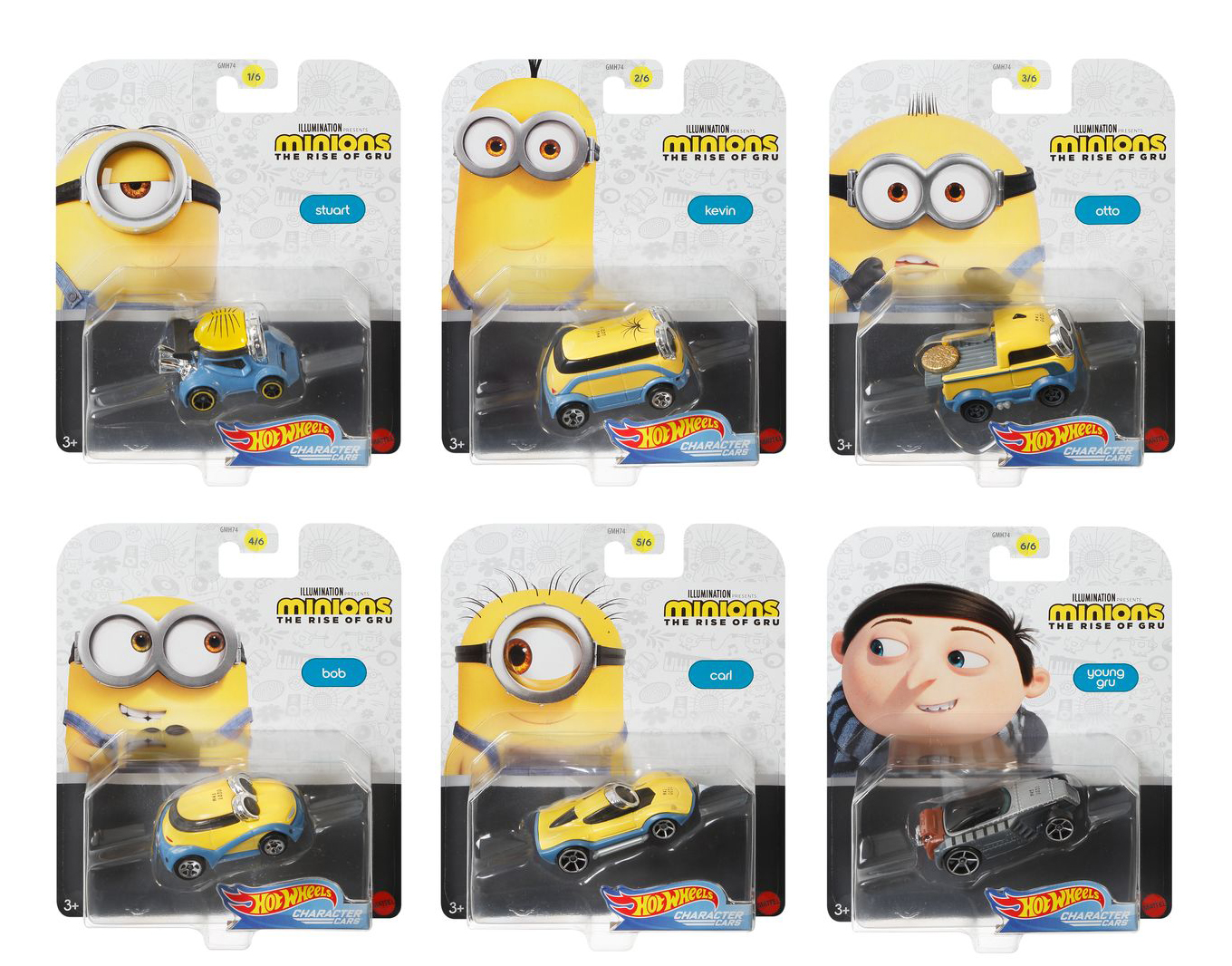 Hot Wheels 2020 Character Car Minions "The Rise of Gru" Set of 6,  1/64 Collectible Die Cast Toy Cars - image 2 of 2