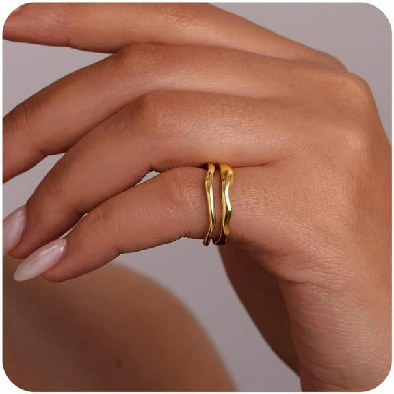 Gold Rings for Women Non Tarnish,14K Gold Plated Stackable Ring Set,Dainty Thumb Rings for Women Chunky Statement Stacking Gold Jewelry Size 5 6 7