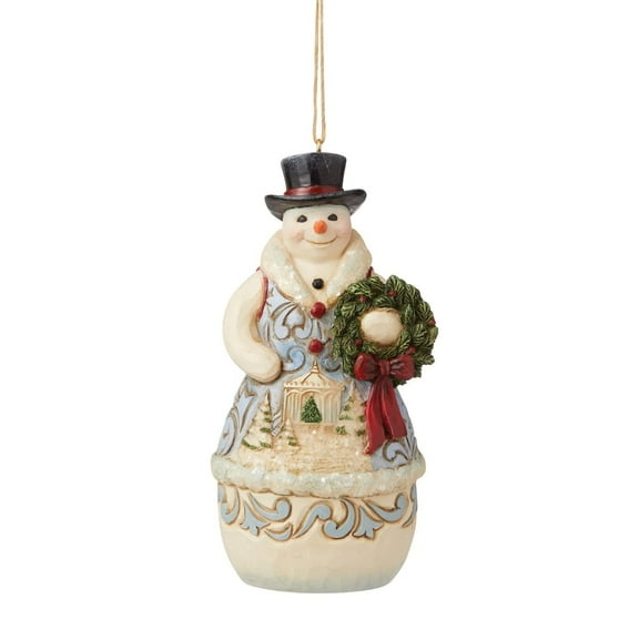 Enesco Jim Shore Heartwood Creek Victorian Snowman with Wreath Hanging Ornament