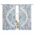 thumbnail image 2 of Vintage Blue Semi Sheer Window Curtains 72 Inches Long, Boho Ethnic Mexican Floral Southwestern Rod Pocket Voile Silky Chiffon Curtain Light Filtering Drapes for Living Room, 52"x72", 2 Panels, 2 of 9