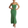 thumbnail image 1 of xiaxaixu Robe Longue d'Été Ajustée pour Femmes Couleur Unie Sans Manches Coupe Basse Robe à Bretelles Spaghetti en Tricot, 1 of 7