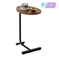 Tcbosik C-Shaped Side Table for Small Space, Modern End Table with Metal Frame, 17.7" Oval Nightstand for Living Room, Bedroom, Brown