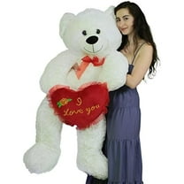 Big Plush Valentine's Day Giant White Teddy Bear 52 Inch Soft Bear Holds I Love You Heart Pillow
