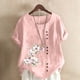 thumbnail image 1 of Fiudx Camisas de Mujer Camisa Holgada Informal de Verano con Cuello Redondo y Manga Corta con Estampado de Flores para Mujer, 1 of 5