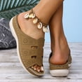 thumbnail image 4 of Rokment Womens Wedges Slides Sandals Comfortable Orthopetic Leather Memory Foam Arch Support Platform Walking Slip on Beach Summer Dress Slippers Brown Size 9.5, 4 of 8