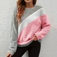 thumbnail image 2 of Womens Sweaters Loose Colorblock Crewneck Pullover Long Sleeve Casual Faux Shearling Plush Warm Winter Tops (2XL, Pink), 2 of 8