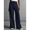 thumbnail image 5 of Women Wide Leg Pants High Waisted Business Casual Work Trousers Dressy Pants with Pockets Navy Blue XXL, 5 of 7