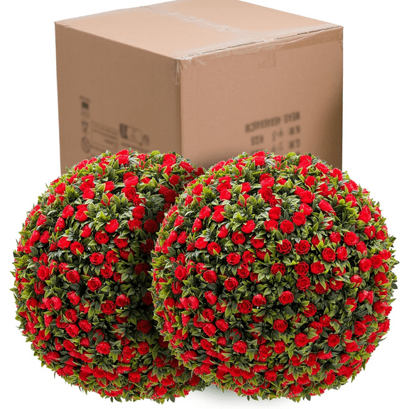 2 Pcs Artificial Topiary Flower Balls,Hanging Decorative Balls for Garden Backyard Wedding Home Decor