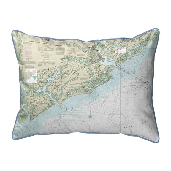 Betsy Drake SN11521 11 x 14 in. Charleston Harbor & Approaches, SC Nautical Map Small Corded Indoor & Outdoor Pillow