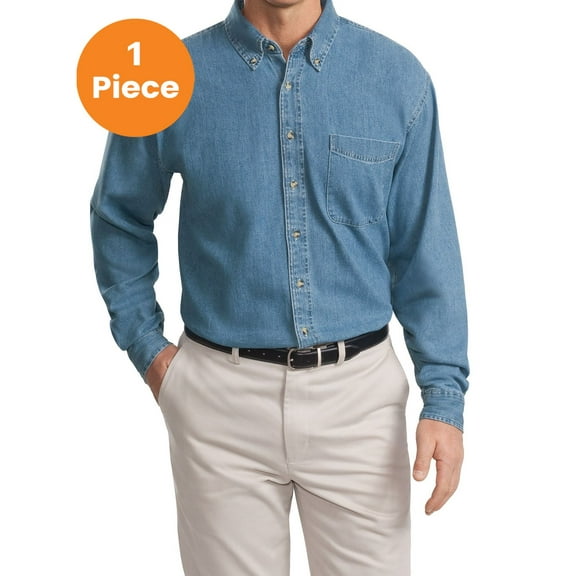 Port Authority TLS600 Tall Long Sleeve Denim Shirt, Faded Blue*, 4XLT, Big & Tall Casual Button-Down Shirts