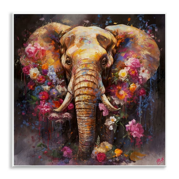 Stupell Industries Flower Swathed Elephant Animals Painting Unframed Art Print Wall Art, 12 x 12