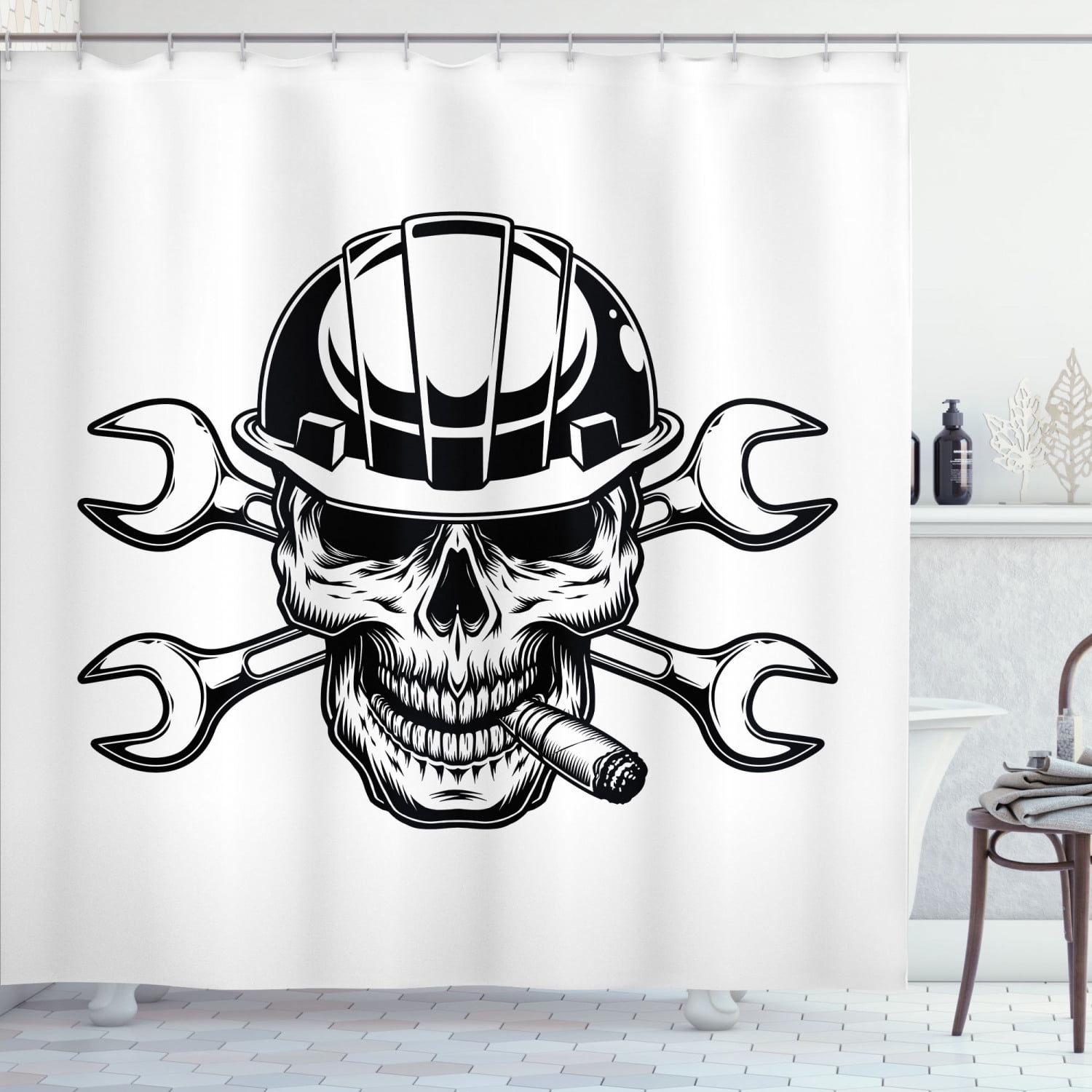 Evil Pirate Skull Decor Bathroom Shower Curtain Set Fabric & Hooks 71" & Hooks 
