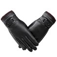 thumbnail image 5 of Guantes de cuero para mujer, otoño e invierno, además de terciopelo acolchado, cálidos guantes de piel de oveja de moda con pantalla táctil en U, 5 of 5