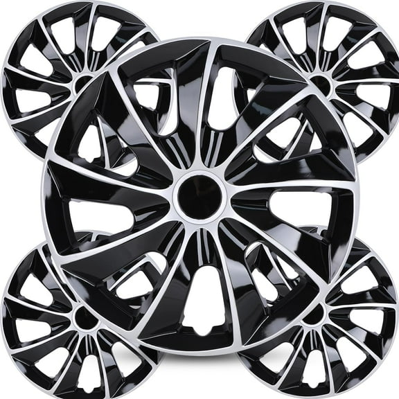 15-Inch Premium Silver Lacquer & Black Lacquer Hubcaps Wheel Cover Replacement R15 Hub Caps Universal Wheel Rim Cover ABS Material Snap On Car Truck SUV (15 Inch Hubcaps Set of 4)