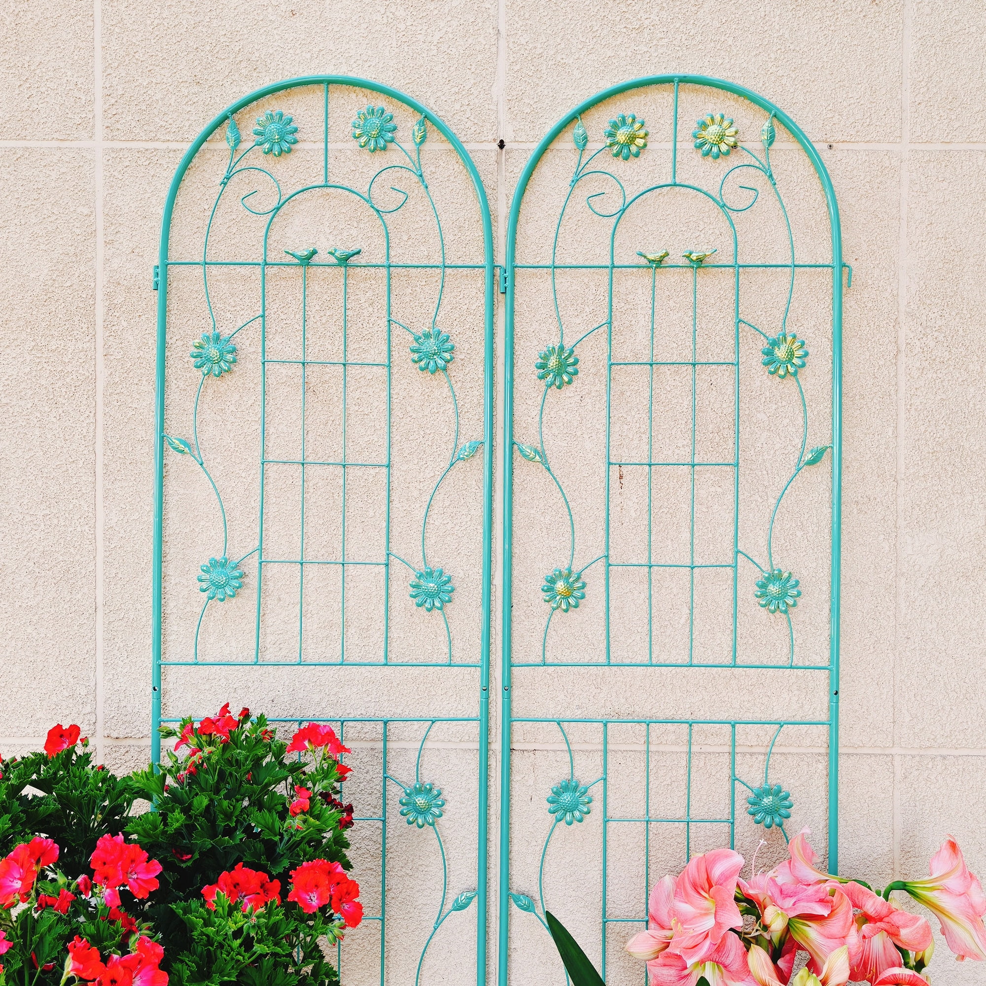 MAYEERTY 4 Pack Metal Garden Trellis 71 x 19.7 Inch Rustproof Climbing Plants Support Green Outdoor Flower