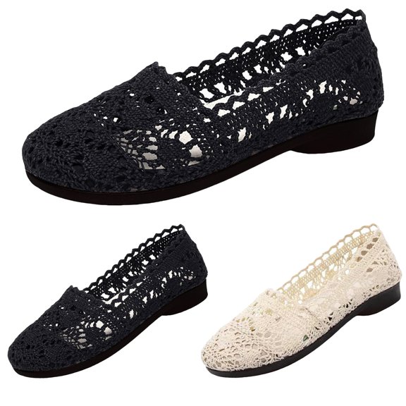 AUDeals Women's Knit Sneakers, Crochet Lace Up Shoes with Breathable Comfort for Walking and Training (Black, 6.5)