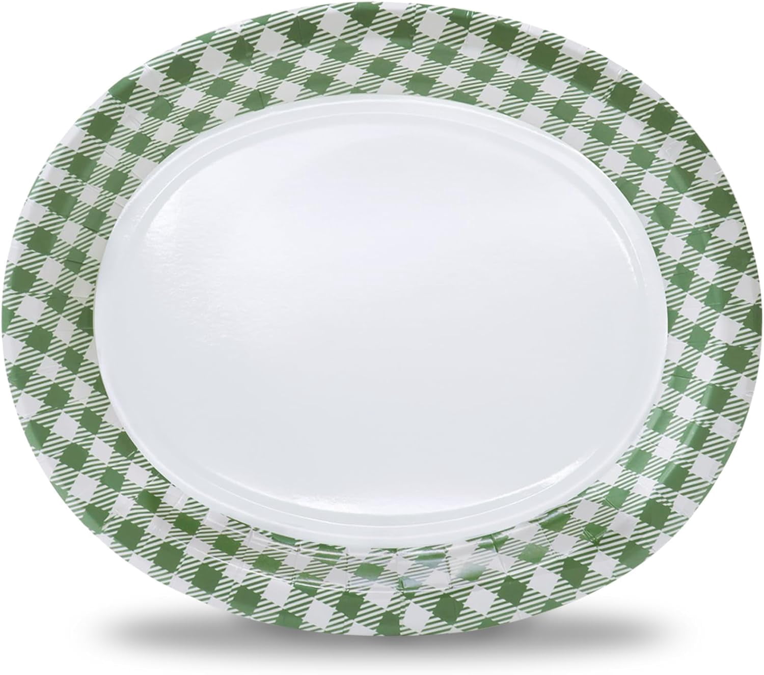 40Pcs Gingham Party Supplies 10"x12" Oval Green Paper Plates - Large Pastel Dinner Plates St Patrick’s Plates Heavy Duty for St Patrick’s Picnic Birthday Baby Shower
