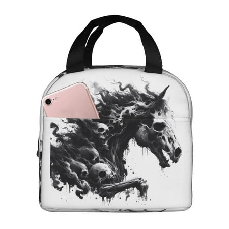Insulated Lunch Bag for Women Men - Ghostly Skull Horse Leakproof Cooler Lunch Box for Women Men  Lunch Tote Bags for Work School Picnic Travel