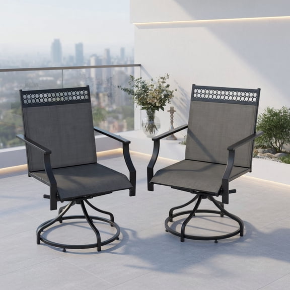 2-Piece Outdoor Swivel Dining Chairs Set – Heavy-Duty Metal Frame, Breathable Fabric Seat, Adjustable Feet, Gray & Brown – for Patio, Backyard, Poolside