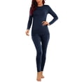 thumbnail image 3 of Women's Two Piece Thermal Underwear Sets, Extra Thick Fleece Lining & Warm Loose Fit, Round Neck Long Sleeve Tops Matches Full Length Thermal Pants Lounge | TruHer,Navy S, 3 of 9