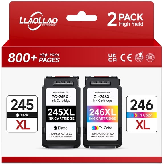 245XL Ink Cartridge Compatible for Canon ink 245 and 246 PG-245XL CL-246XL 243 244 for Canon PIXMA MG2522 TS3122 MX492 MX490 TR4500 TR4520 TS3322 Printer (1 Black, 1 Tri-Color)