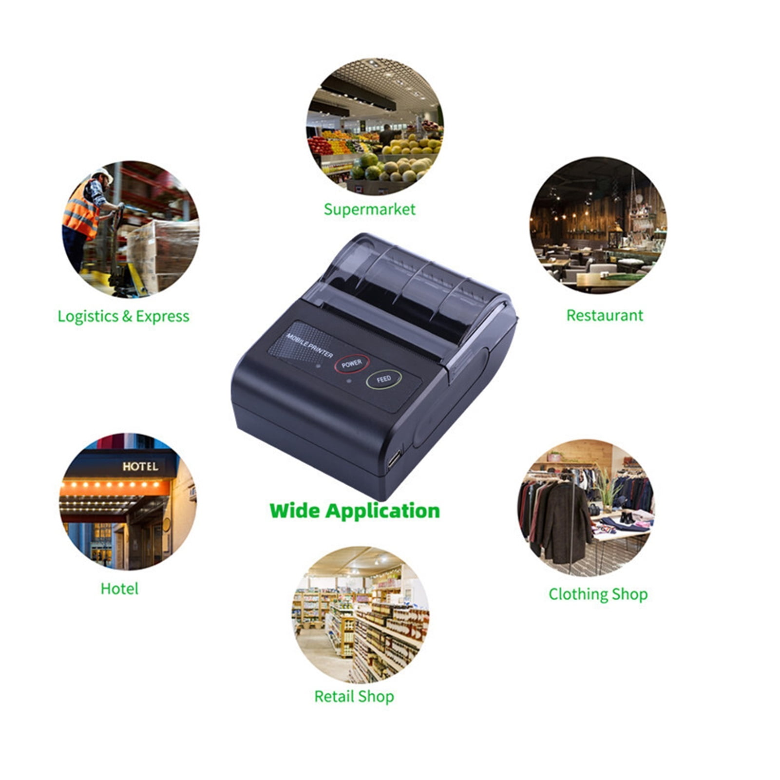 Mini 58mm Ink-free Portable Thermal Printer Wireless Receipt Printer USB BT ,Quick-Drying Ink