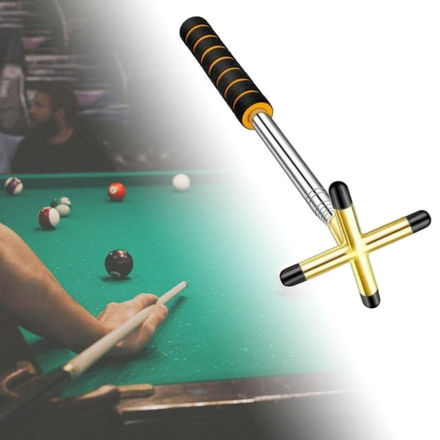 DYNWAVECA Repose-Queue de Billard, Support Rétractable avec Tête de Pont pour Queue de Billard, Support de Queue pour Table de Billard, Tête Croisée Dorée