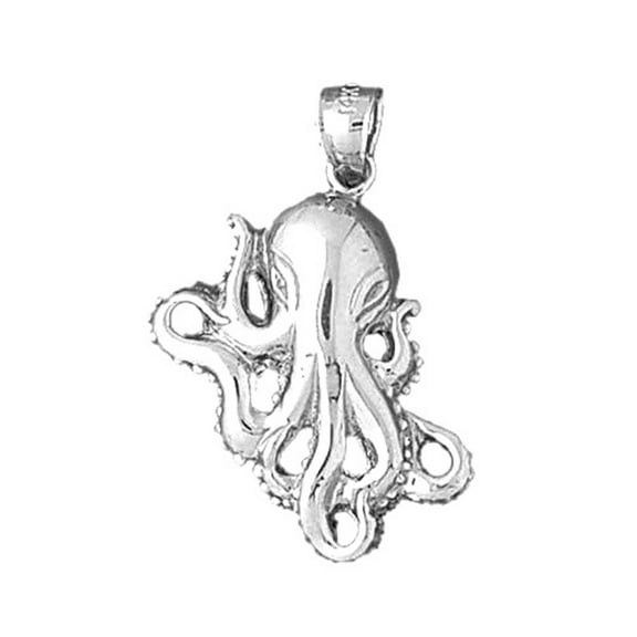 18K White Gold Octopus Pendant - 31 mm