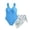 E094-Blue, variant on hengsof Girls Two Piece Swimsuit Set Solid Color Flutter Sleeve Top Tutu Skirt Cute Summer Beach Bathing Suit for Kids Ages 9-16