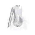 thumbnail image 3 of TTAO Robe Justaucorps à Sequins et Plumes pour Filles, une Épaule, Manches Longues, Argent 14, 3 of 8