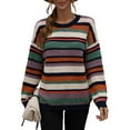 thumbnail image 1 of Sedceaty Women's Casual Sweater Crew Neck Long Sleeve Contrast Stripe Loose Jumper Pullover Knitwear, 1 of 8