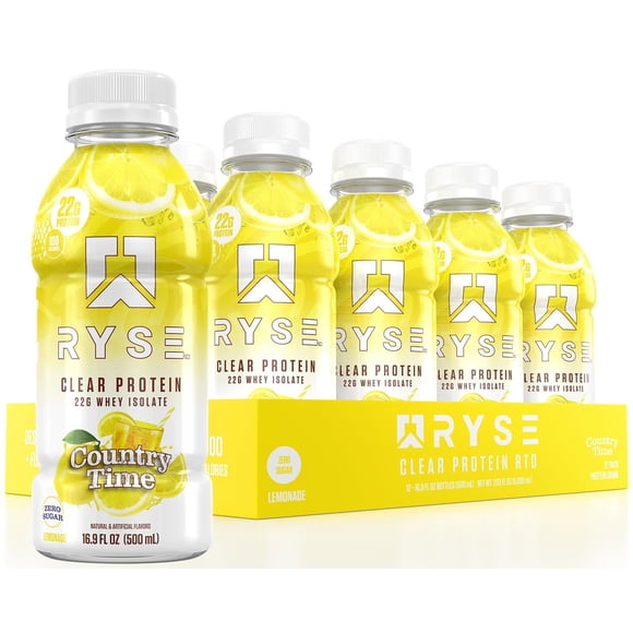 Batido de proteínas RYSE Clear Country Time Lemonade, 500 ml (paquete de 12)