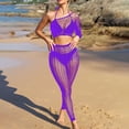 thumbnail image 2 of JSGEK Women Halter Neck Fishnet Crop Top and Pants Set Sheer Fabric 2 Piece Lingerie for Beach or Poolside Purple Free Size, 2 of 5