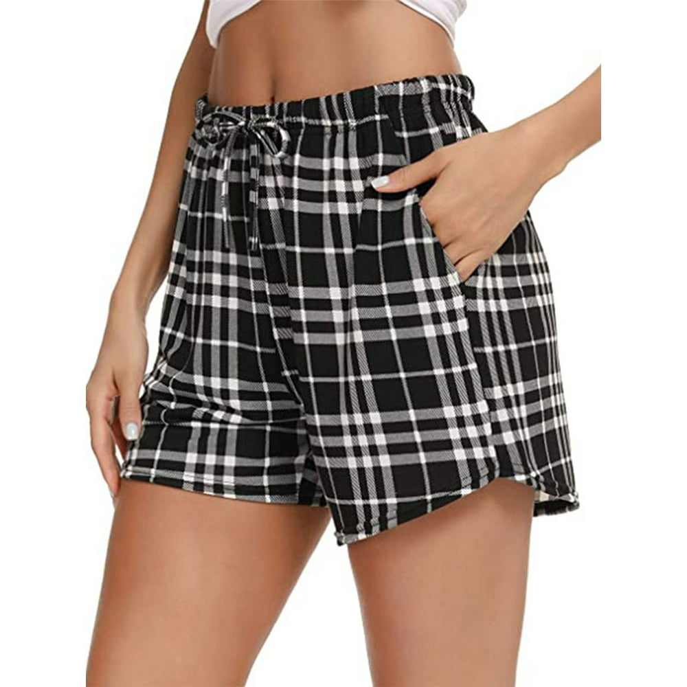 Colisha Women Pajama Bottoms Soft Plaid Sleep Shorts Casual Short