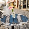 thumbnail image 6 of Blue White Daisy Round Tablecloth for 45-54 Inch Tables,Fitted Table Cover with Elastic Edge,Vintage Farmhouse Butterfly Floral Wood Waterproof Outdoor Table Cloth Protector for Patio Garden Dinner, 6 of 9