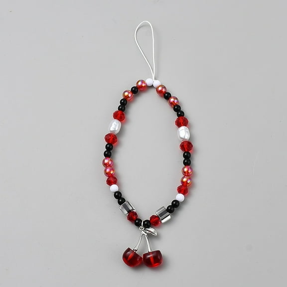 1pc Mobile Straps Acrylic Beads and Glazed Cherry Red 200mm