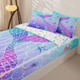 thumbnail image 3 of Castle Fairy Glitter Mermaid Tail Tile Zipper Twin Comforter Sets with Fitted Sheet and 2 Pillowcases,Starfish Shell Pastel Scale Seamless Print Zipper Bedding Set,Sky Lavender,Reversible,4-Piece, 3 of 6