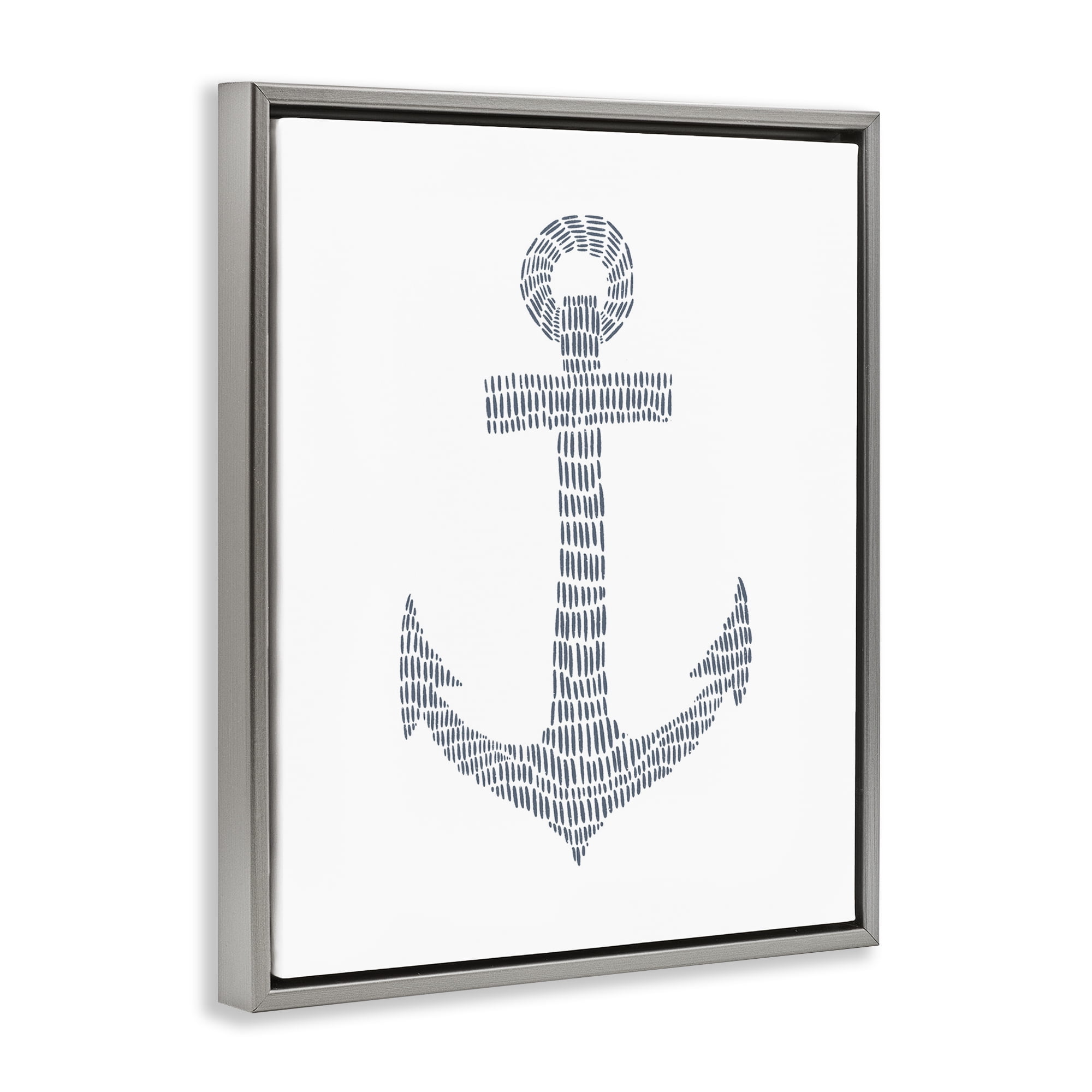 Stupell Industries Minimal Nautical Anchor Coastal Painting Gray Floater Framed Canvas Art Print Wall Art, 25 x 31