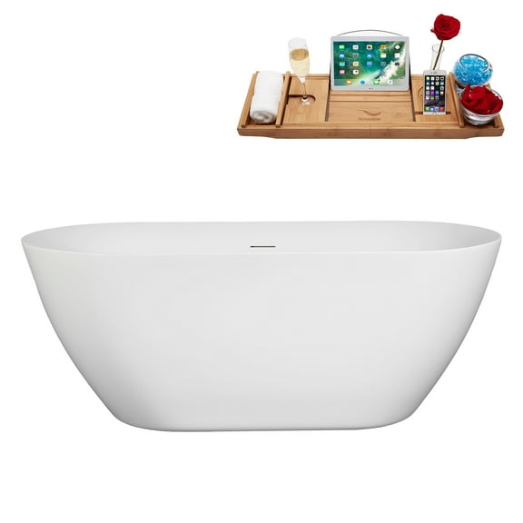 59" Streamline B-244-36-BGM Soaking Freestanding Tub and Tray With Internal Drain in Brushed GunMetal