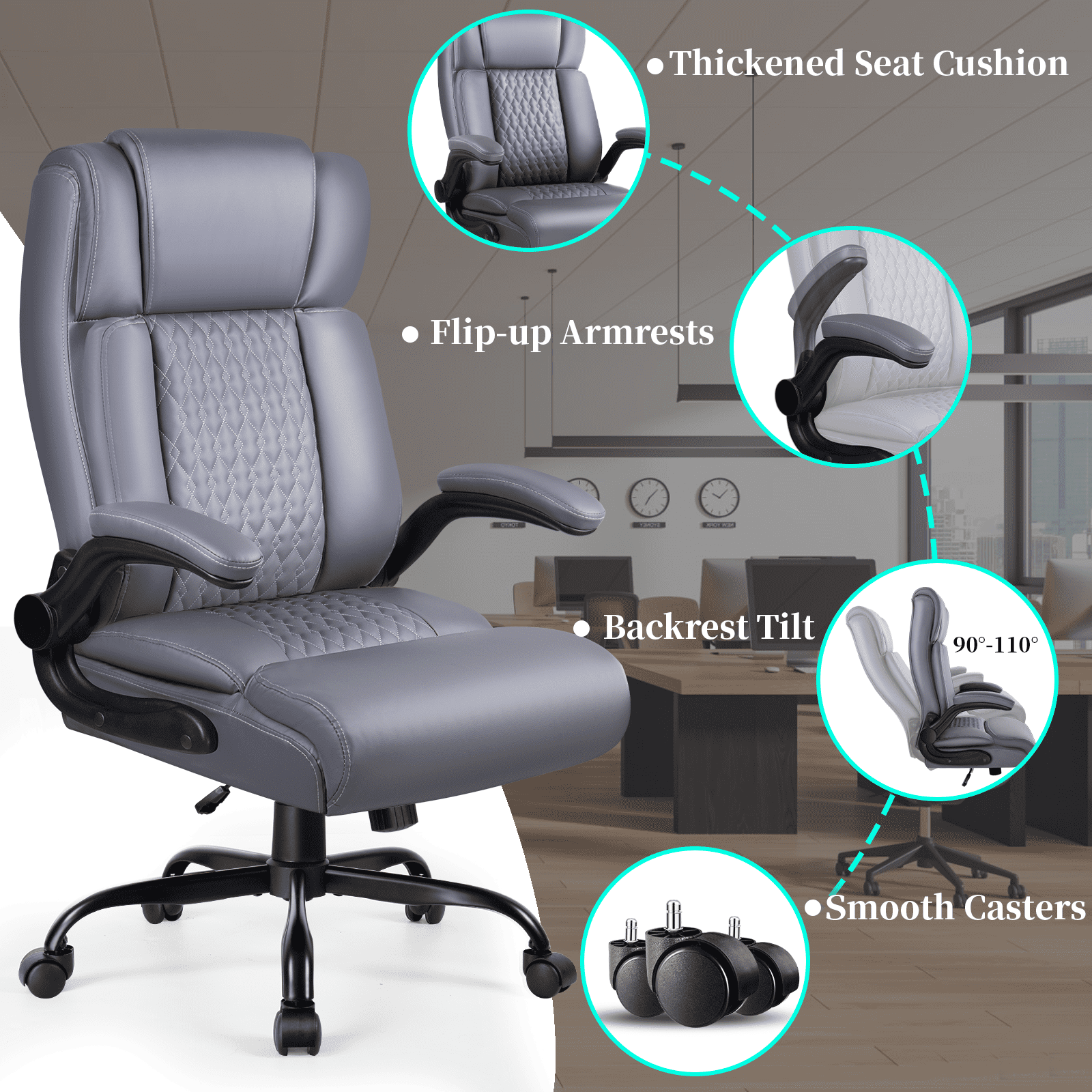 Bossin Big and Tall Executive Office Chair 400lbs with Flip-up Arms for Adult, Ergonomic High Back Lumber Support Adjustable Computer Desk Chair