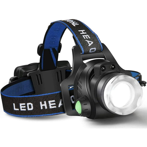 Linterna frontal, lámpara de cabeza LED recargable por USB, linterna frontal impermeable T6 con 4 modos y diadema ajustable, perfecta para acampar, caminar, cazar Ormromra WMZL-1529
