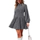 thumbnail image 1 of Vestido Largo Manga Linterna Volante Solapa Botón Color Puro Cómodo Vestido De Moda para Mujer, 1 of 8