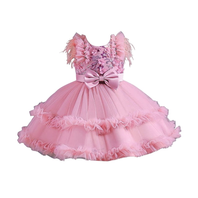 adviicd Robe pour Tout-Petit Fille Robe d'Été Manches Courtes Épaules Dénudées Couleur Unie Évasée Robes Décontractées Rose Vif,90
