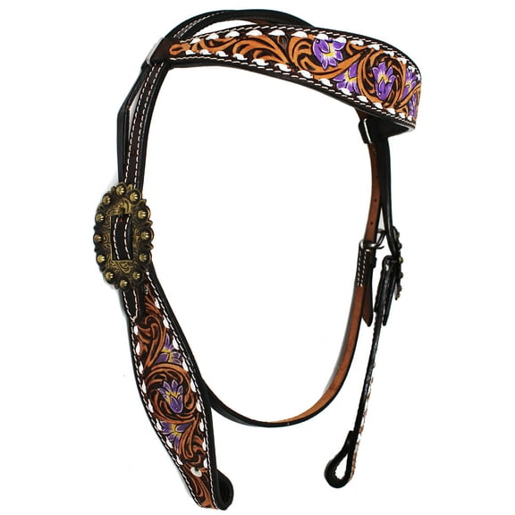 Horse Western Floral Tooled Leather Browband Headstall Breast Collar Tack Set 78HR34B