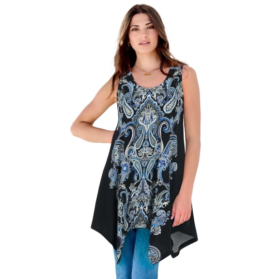 Roaman's Women's Plus Size Handkerchief Hem Tunic Tank Top
