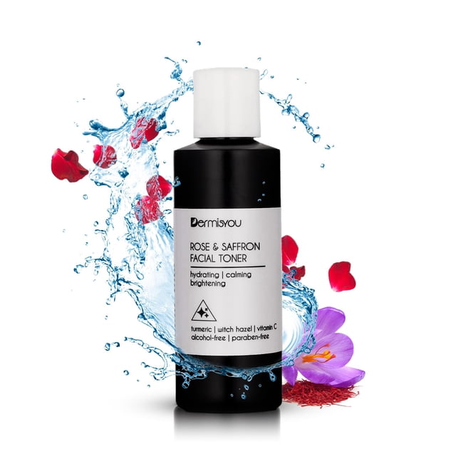 Tónico facial con azafrán y agua de rosas | Limpiador Hidratante Calmante Iluminador | Elimina la suciedad y el aceite | Combate el acné Limpia los poros | Tónico sin alcohol para una apariencia hermo