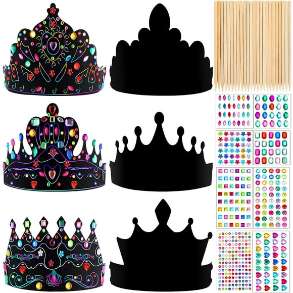 Juego de coronas para manualidades, papel para rascar, de Tinder, para manualidades, con colores del arcoíris