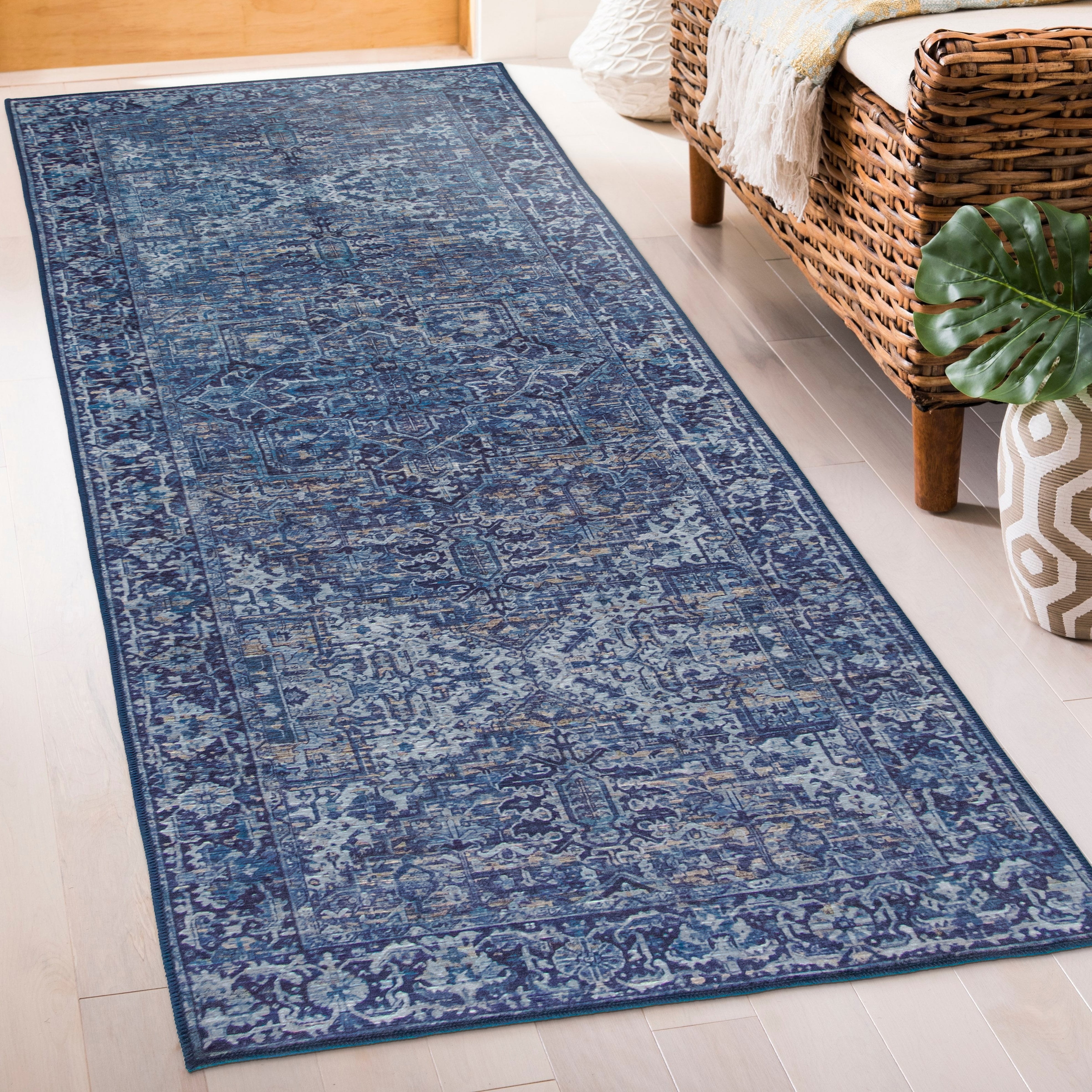 Premium Recycled Fibers Blue Non-Slip 2'6 x 8' Beige Stain Resistant Brick Red ReaLife Machine Washable Rug Eco-Friendly Non-Shed Distressed Vintage Medallion Family & Pet Friendly 