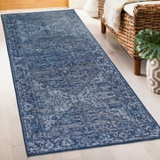 ReaLife Rugs Machine Washable Printed Vintage Distressed Traditional Blue Eco-friendly Recycled Fiber Area Runner Rug (2'6" x 8')